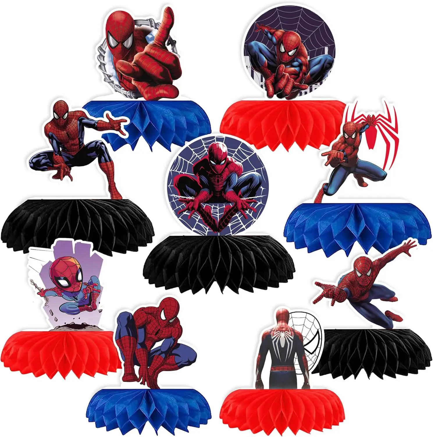 Spider-Man party supplies superhero honeycomb birthday cake topper Avengers table decorations
