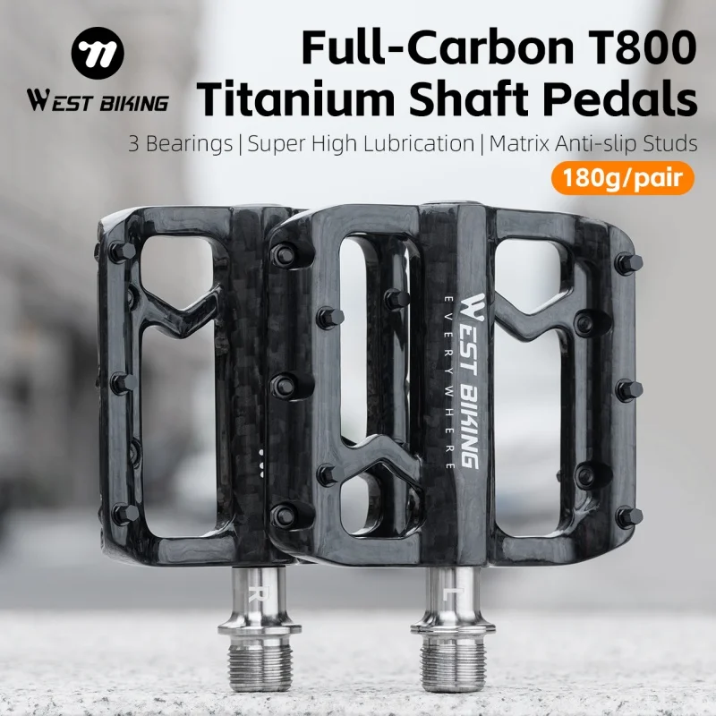 WEST BIKING Bicycle Pedals 3 Bearing Ultralight T800 Full-Carbon Fiber Pedals Anti-slip MTB Bike Cycling Pedals Flat Platform