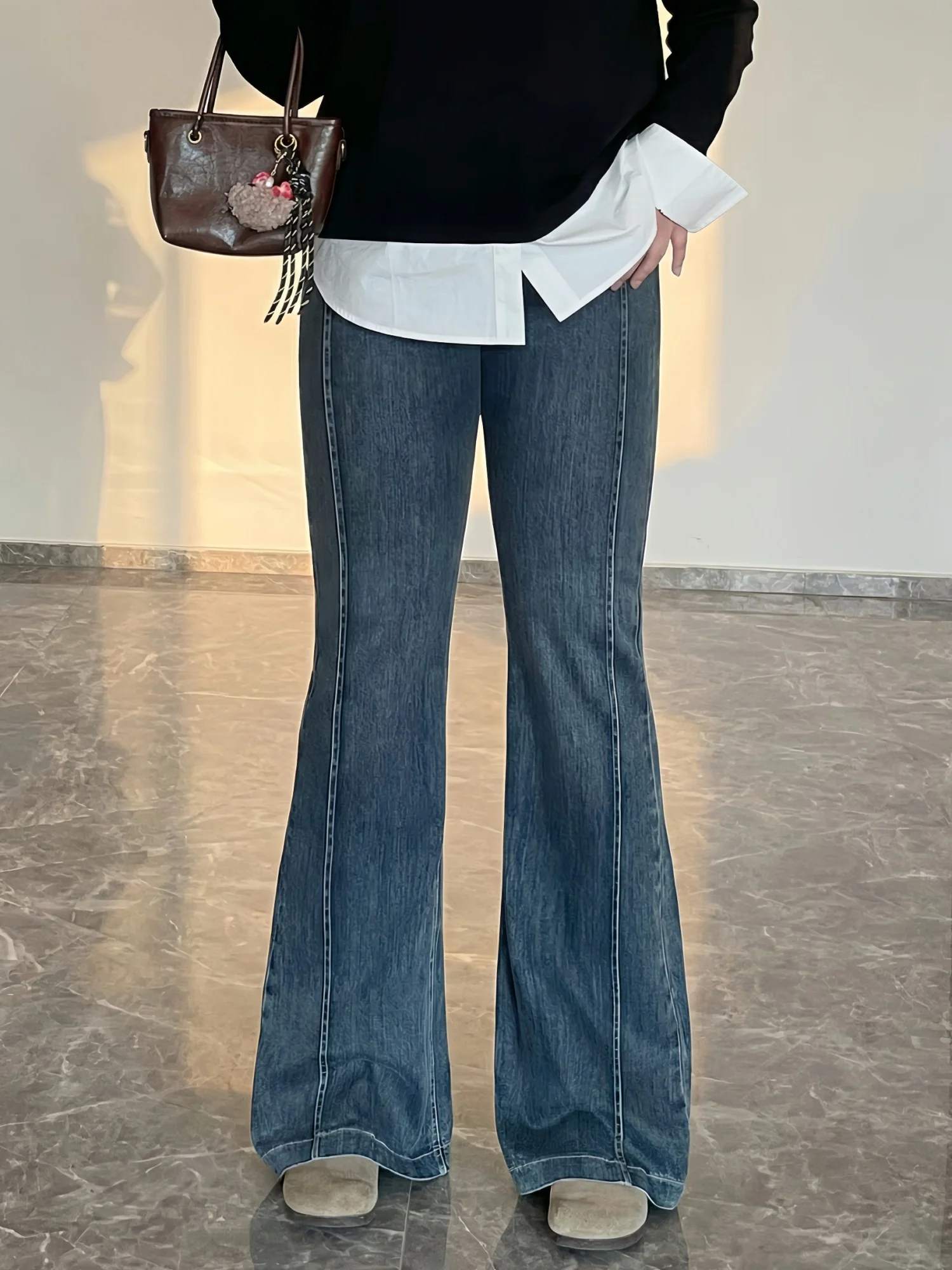 

High Waist Bell Bottom Jeans plus Size Women's Spring Collection Versatile Comfortable Cotton Blend Commute Ready Elegant