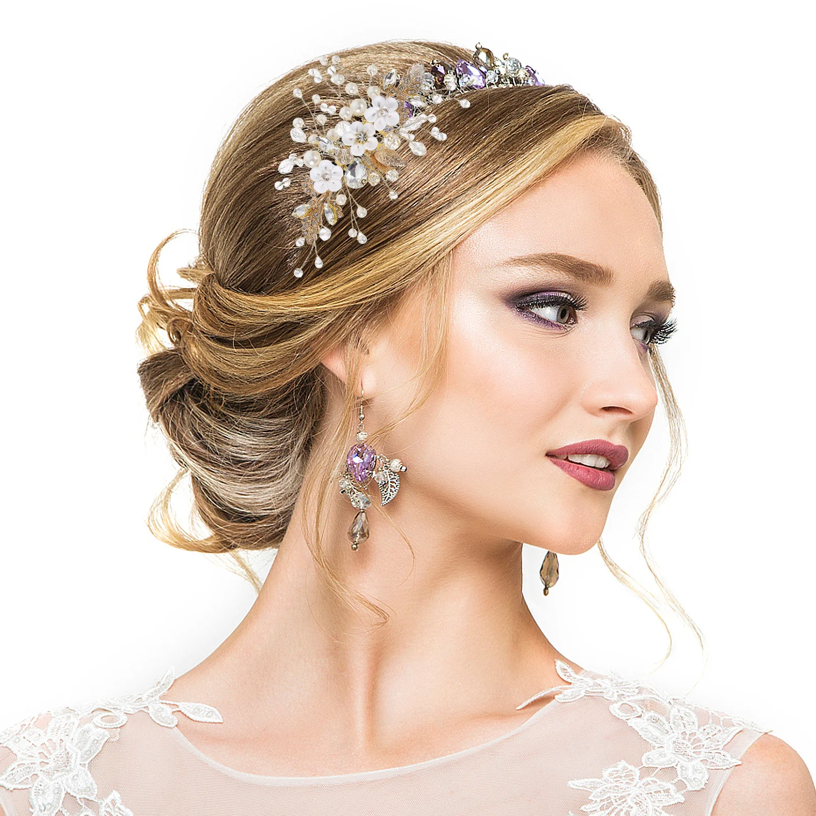 

Handmade Bridal Headpiece Artificial Flower Beaded Rhinestone Hair Comb Wedding Hair Accessories for Bridesmaids Bride