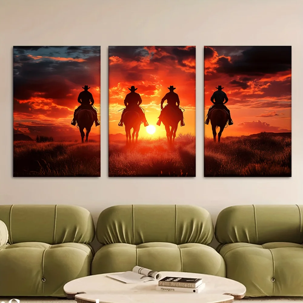 3pcs/set, Canvas Painting--Unframed, The Cowboy Rode Off into the Sunset, Posters and Prints, Living Room, Library, Office, C