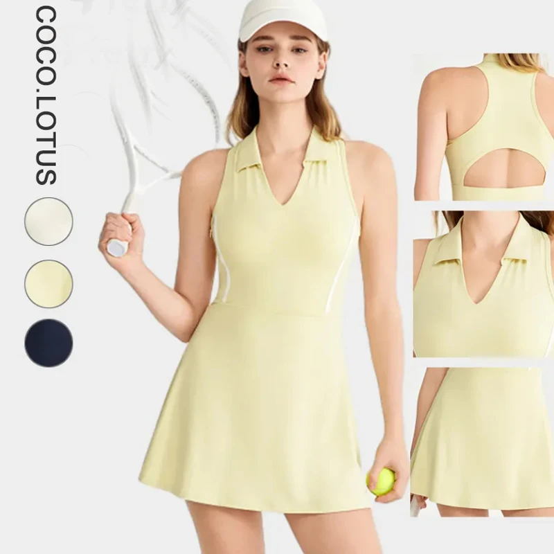 نمط جديد للسيدات اليوغا رياضة التنس التنانير الجمال الظهر الخامس الرقبة الجري رياضي مادة جيدة تنفس سريعة الجافة لينة ملابس رياضية #4