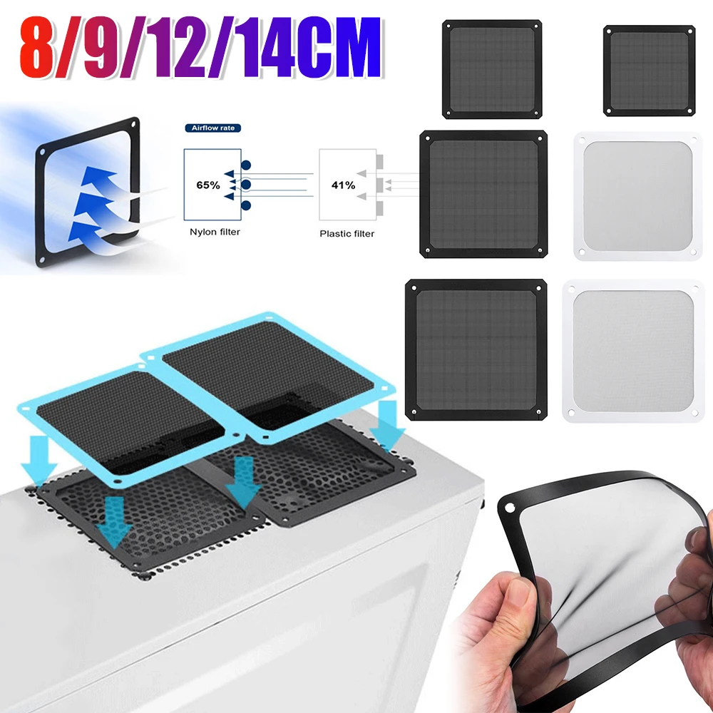 1-2PCS 80mm 90mm 120mm 140mm PC Chassis Cooling Fan Dust Filter Magnet Dustproof Mesh Cover Computer Chassis Net Guard with Hole