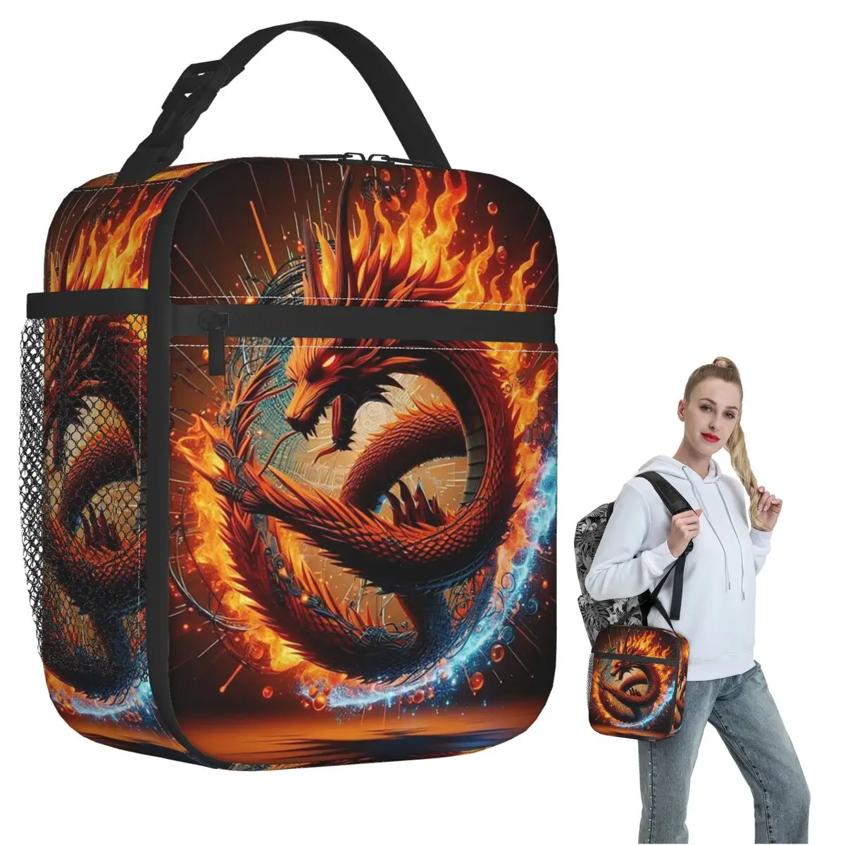 

Изолированная сумка для обеда с портретом дракона для женщин и детей, герметичные коробки для еды, термосумка для ланча