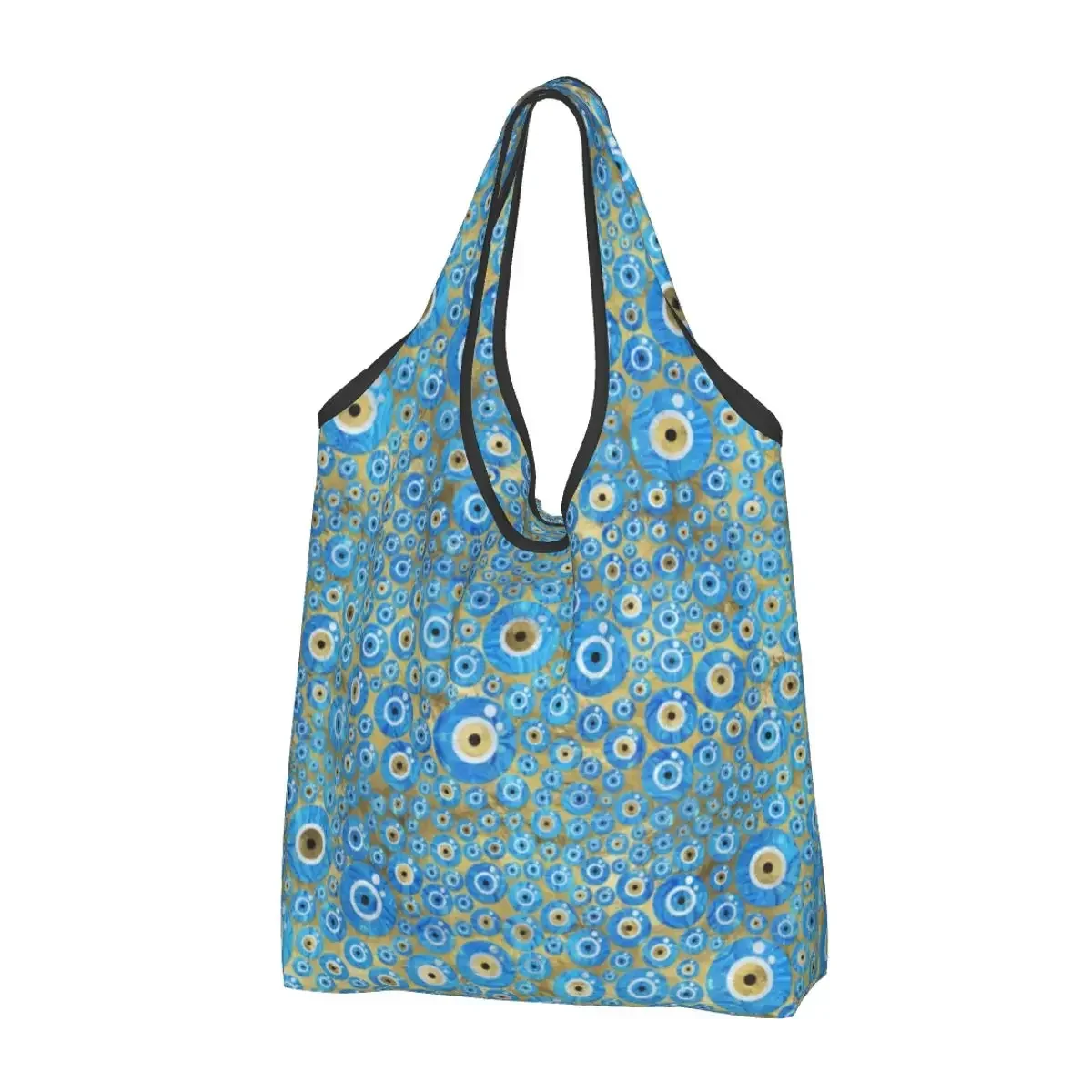 

Custom Greek Blue Glass Evil Eye Shopping Bags Women Portable Large Capacity Grocery Nazar Amulet Boho Shopper Tote Bags