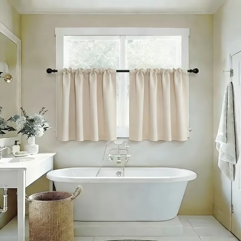 2PC  Minimal Solid Short 100% Blackout Curtain, 100% Light Block for Narrow Small Windows