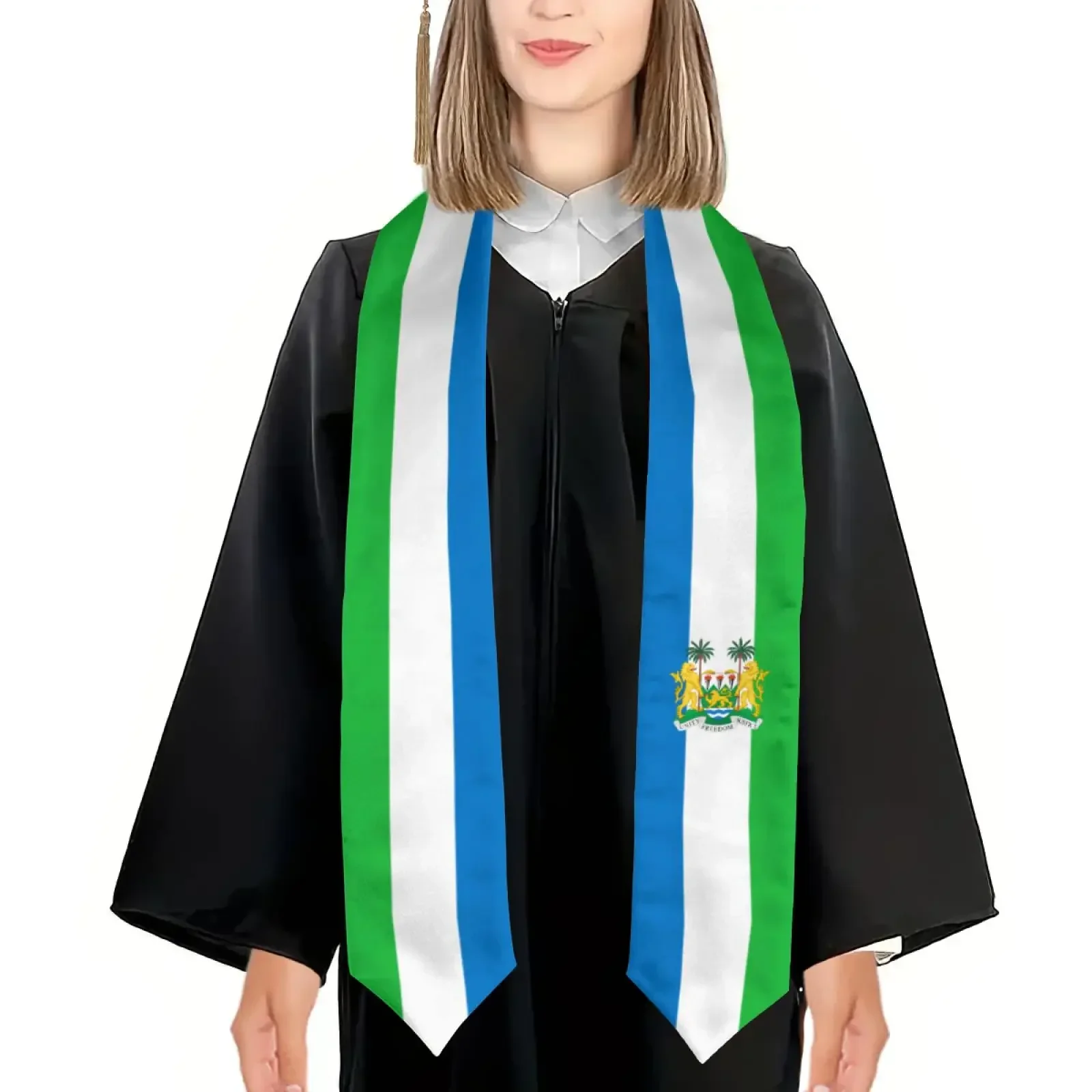 l'emblema de la bandera de Sierra Leone, estola de graduación, chal, ceinture, honneur, para estudiar, estudiantes internacionales