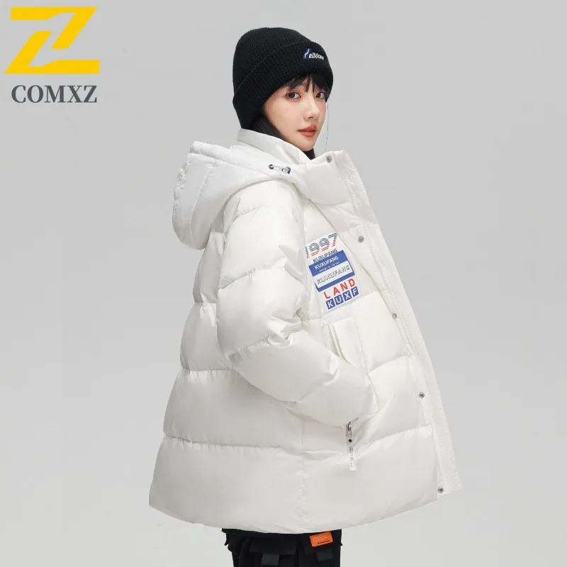 COMXZ Men Cotton Padded Jacket Solid Color Warm Snow Travel Windproof High Quality Parker Coat Stylish Outdoor Winter Padding