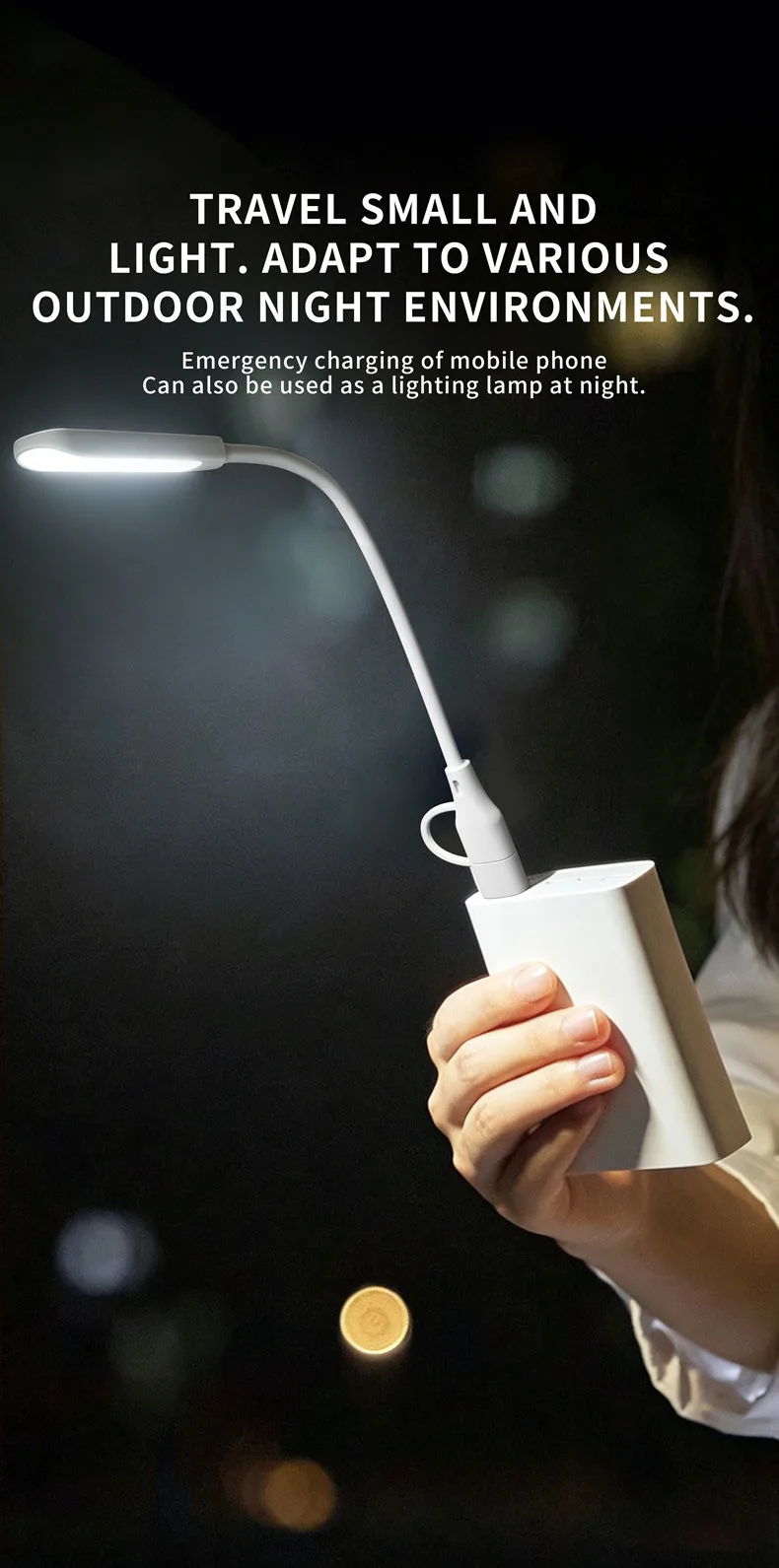 USB Flexible Tube Led Reading Light with Usb-A to Type-C Adapter 360 °   Flexible Portable Small Desk Lamp, Eye-Protecting Soft Light, Supports Charger/Mobile Phone/Power Bank/Car Power Supply, Live Streaming Selfie Fill Light, Plug-In Night Light.