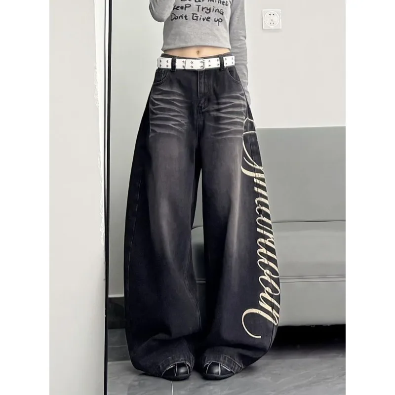 

Джинсы женские с принтом в стиле ретро, осень 2025, новые, повседневные, универсальные, свободные, широкие, в пол, женская одежда