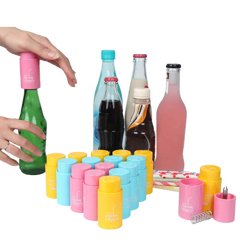 1Pcs Mini Water Drill Bottle Opener Tools Drink Punch Bottle Cover Hole Punch Opener For Straw For Party Random Color