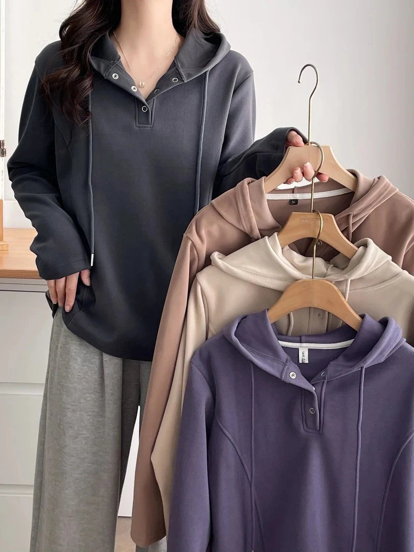 

Женский осенний повседневный пуловер с капюшоном, толстовка на шнурке, свободная однотонная спортивная одежда с длинными рукавами, новые универсальные топы