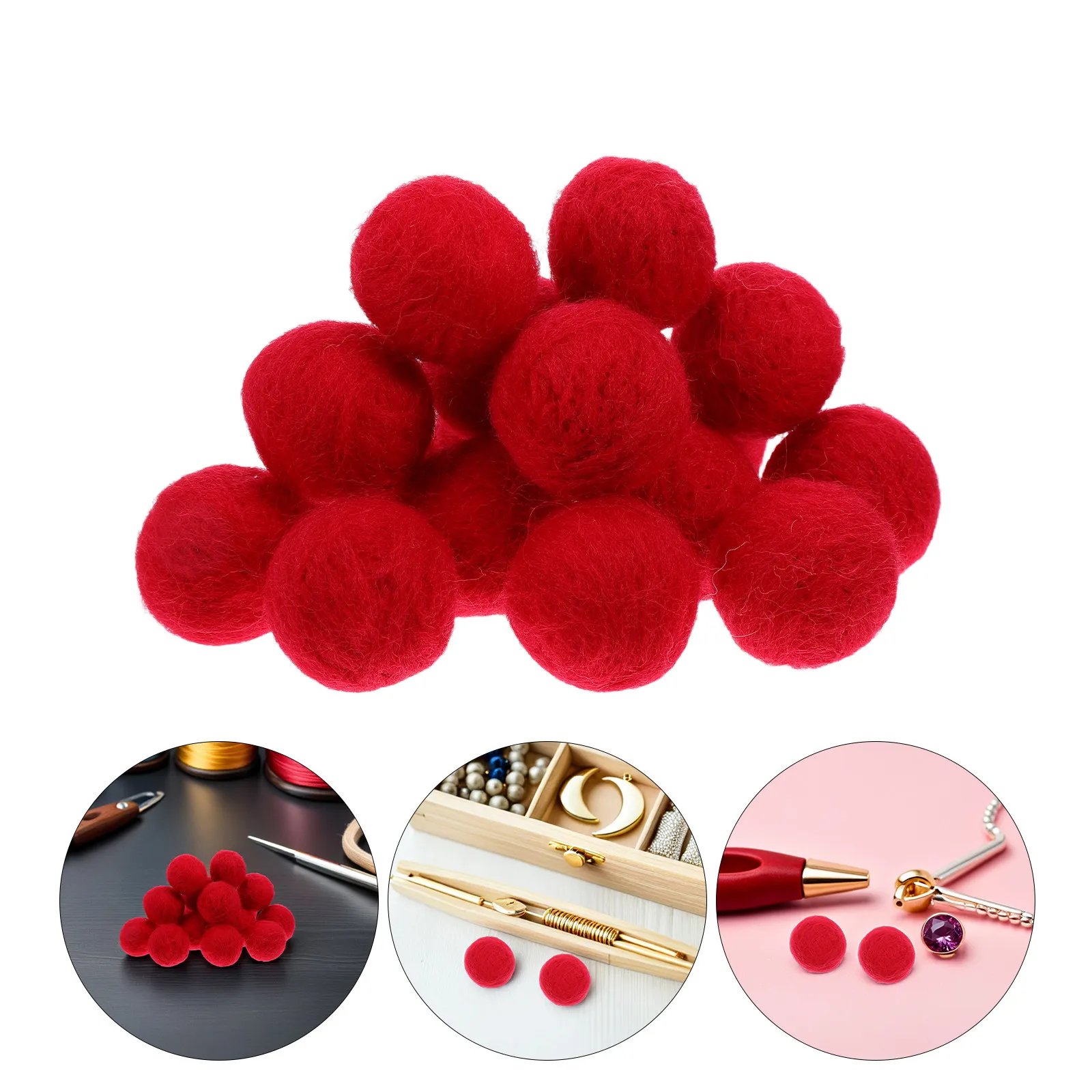 20Pcs 2.5cm Red Mini Felt Balls Wool Pom Poms for Crafts DIY Home Decoration Festival Tree Hanging Small Ornament Making Felted