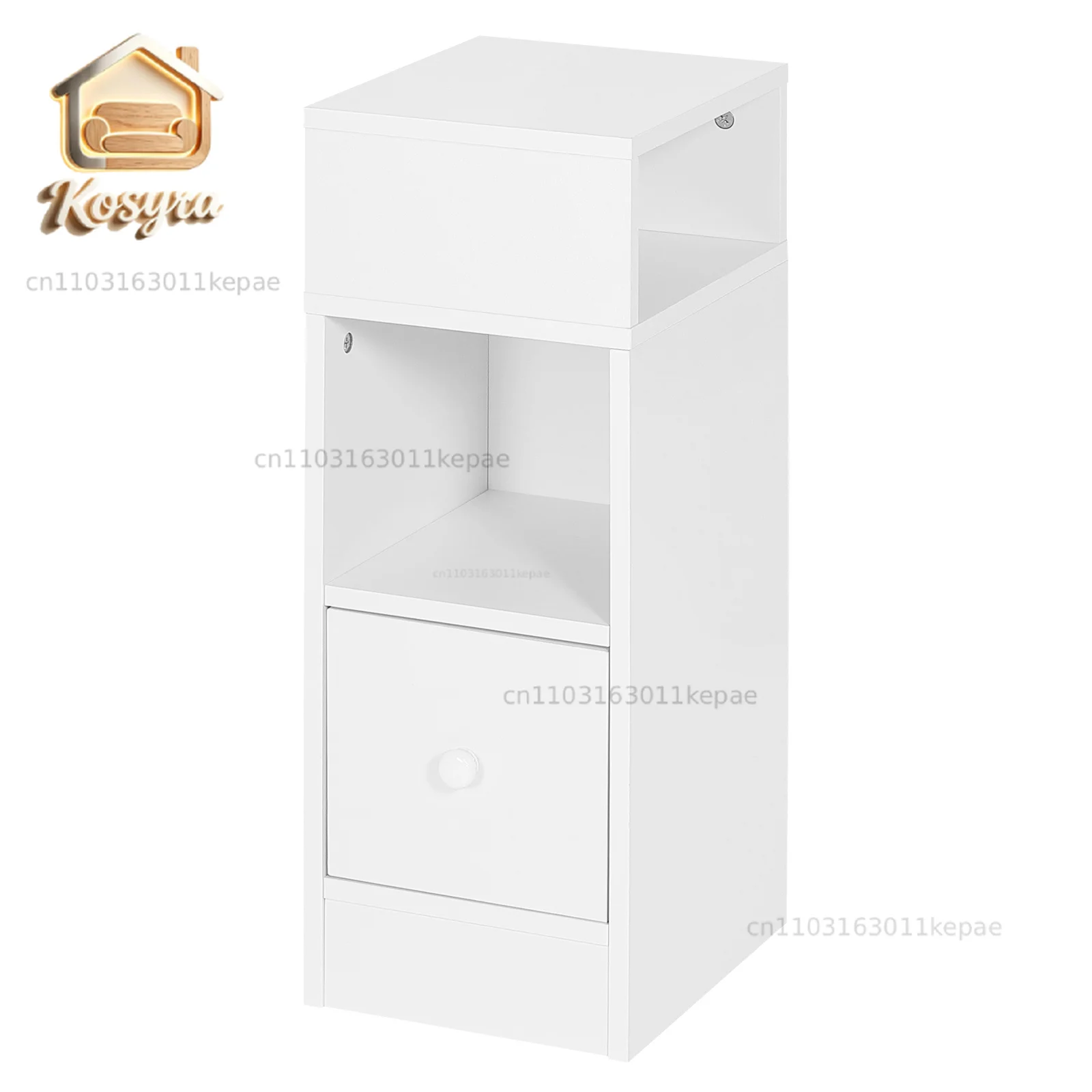 EUGAD 1PC Narrow Bedside Table with 2 Open Shelves 1 Drawer Slim Small Storage Cabinet 25x66x30cm Nightstand Space-Saving for Be
