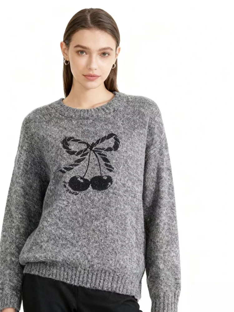 

Новинка 2024, осенне-зимний пуловер, свитер, женский кашемировый трикотаж, топы с бантом, теплые пуловеры, корейская модная основа, женская одежда