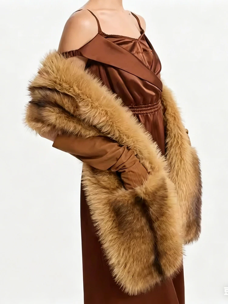 Aynaray 2026 Women Autumn Winter Luxury Faux Fox Fur Scarf Fluffy Warm Neckerchief Shawl Scarves For Woman