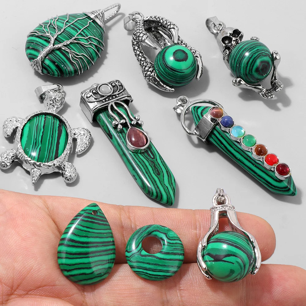 Fashion Malachite Stone Pendant Silver Color Arrow Ball Drop Water Charms For Jewelry Making Necklace Bracelet DIY Accessories