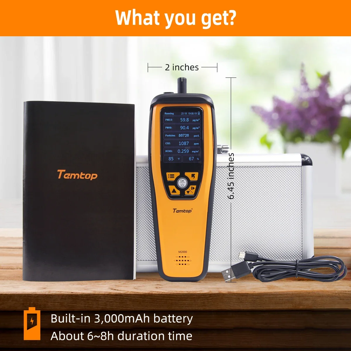 Temtop M2000 2nd Generation CO2 Meter Air Quality Monitor Air Analyzer PM2.5 PM10 HCHO Temp Humidity Data Export