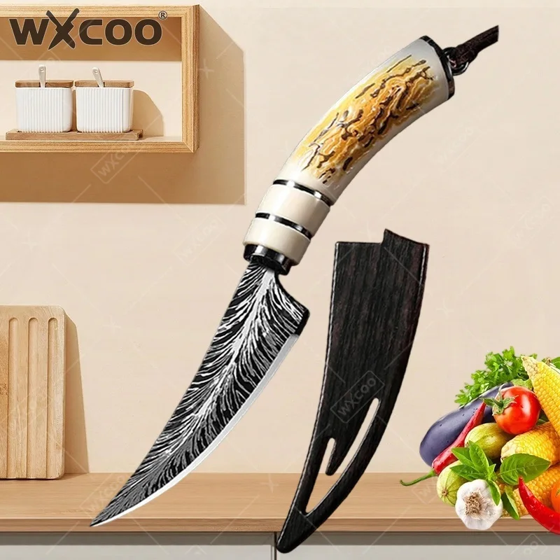 WXCOO Forged Kitchen Curved Blade Boning knife Kitchen Knife Meat Cleaver Butcher Fish Cutter Lamb Knife for Cooking BBQ Tools
