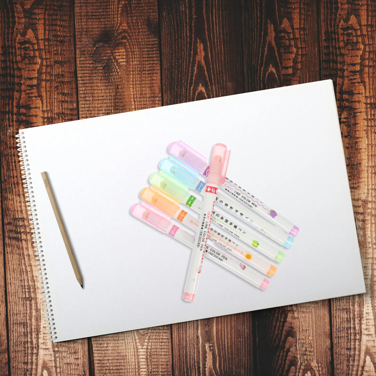 

6pcs Curve Pens Highlighter Pen Set Water-Based Pigment Long-Lasting Colorful Marking For Study Notes Office Work Student