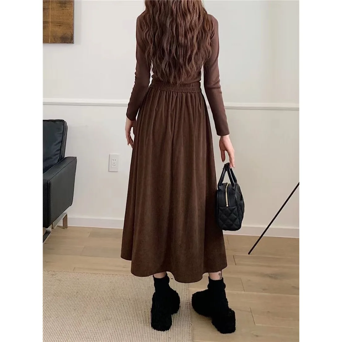 オールマッチプリーツスカート女性秋冬ハイウエスト A ライン折りスカート女性韓国ファッションベルト付きミディスカート