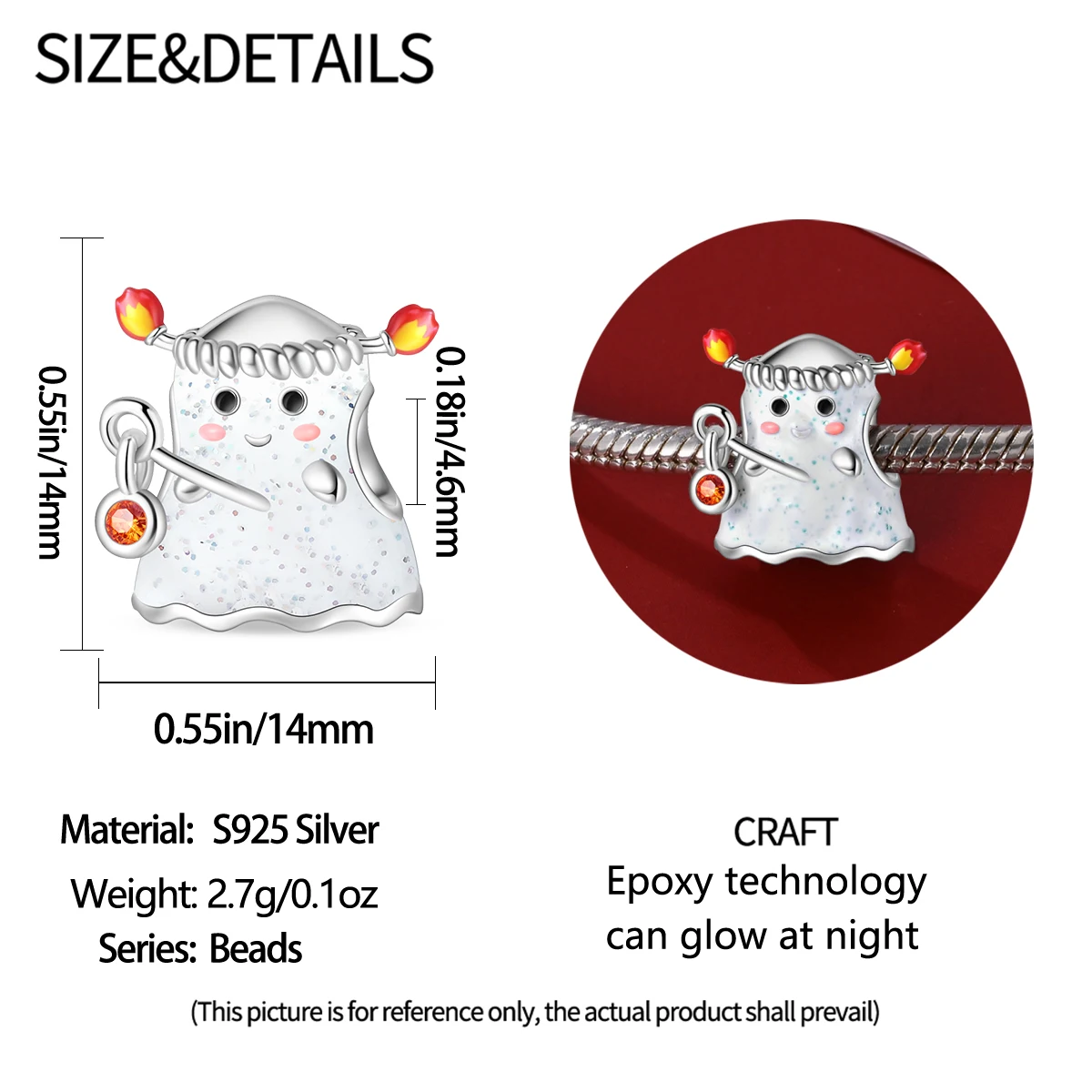 Halloween Luminous Cute Ghost Torch Fit Original 925 Charms Bracelet Beads Festive Joy Warm Sweet Jewelry Gifts for Women