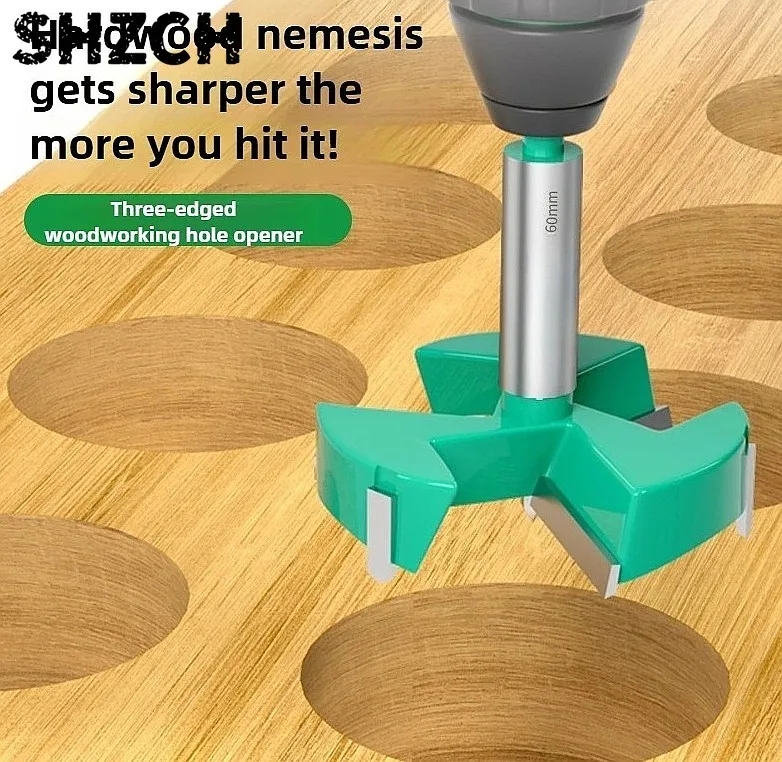 Hinge Boring Drill Bits Tungsten Carbide Round Shank 25-60mm 3 Teeth Woodworking Hole Saw