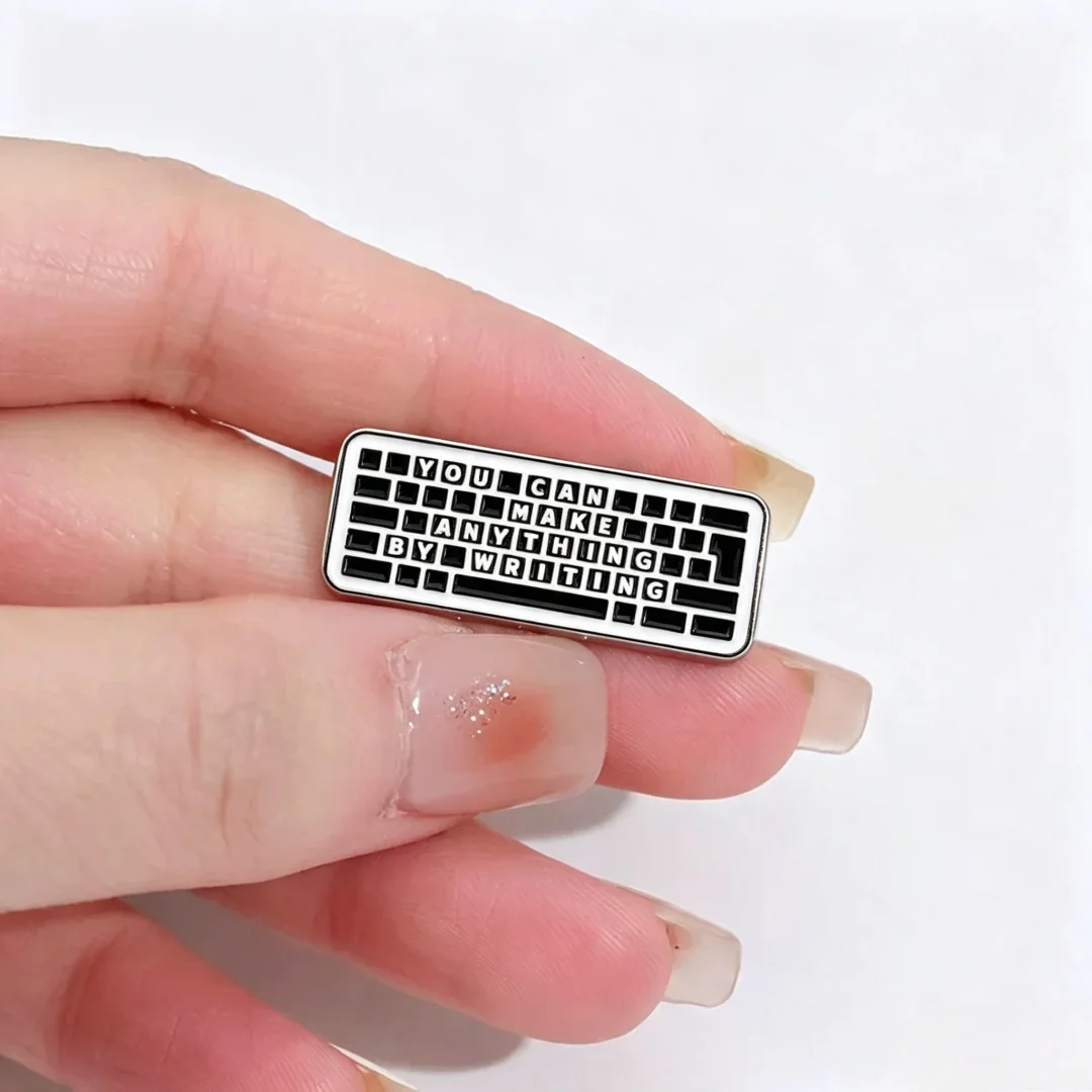Inspirational Writing Slogan Enamel Brooch Mini Keyboard Text Design Metal Lapel Pin Bag Hat Writer MotivationalOfficeDecorBadge