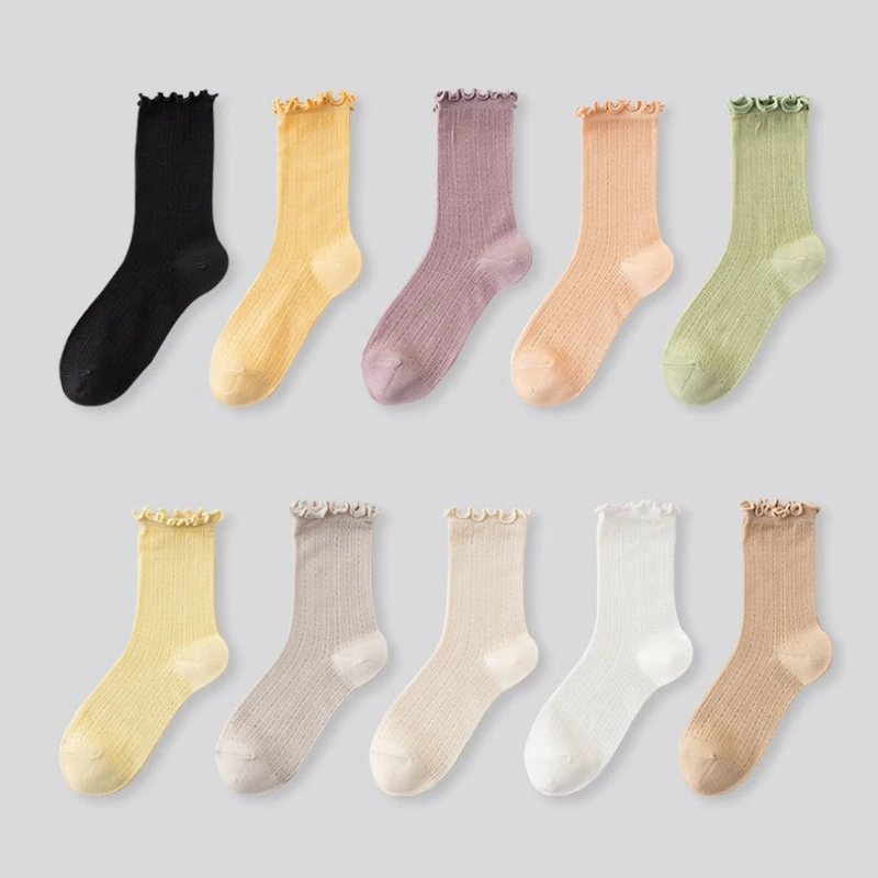 

10 pairs of women's summer thin antibacterial mid tube socks mesh breathable sweat absorbing odor proof casual socks