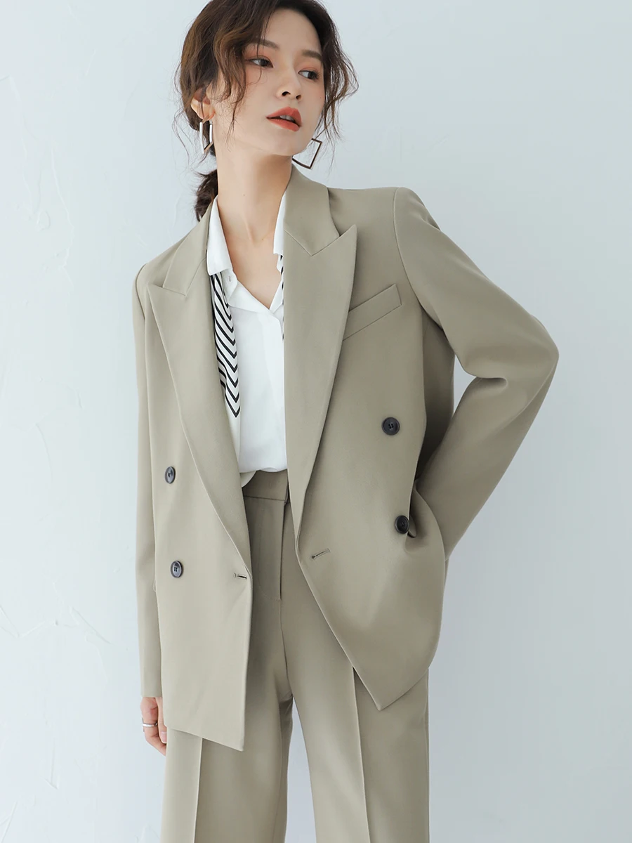 

Женский шерстяной пиджак Ele, удлиненный, с двубортной застежкой, осенний, новый дизайн, качественный, для офиса, свободного кроя