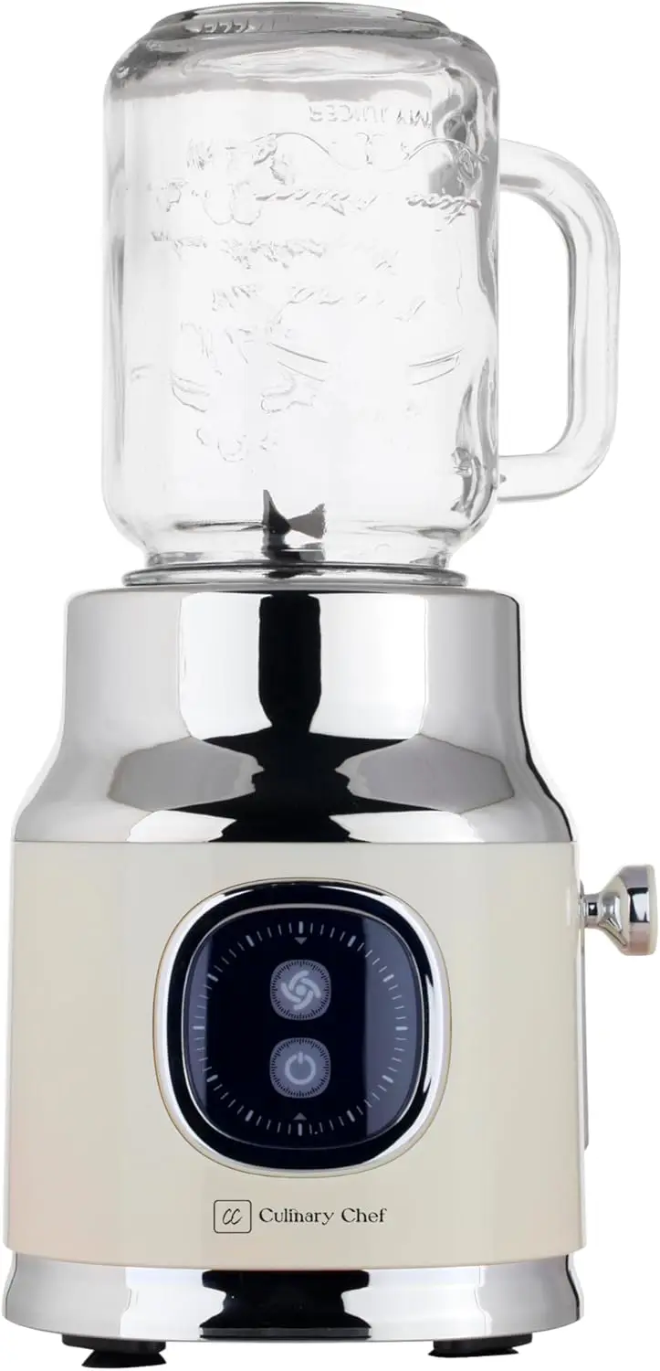 

Culinary Chef Retro Smoothie Maker Blender With Mason Jar, Perfect For Shakes And Smoothies, 300-Watt, Cream