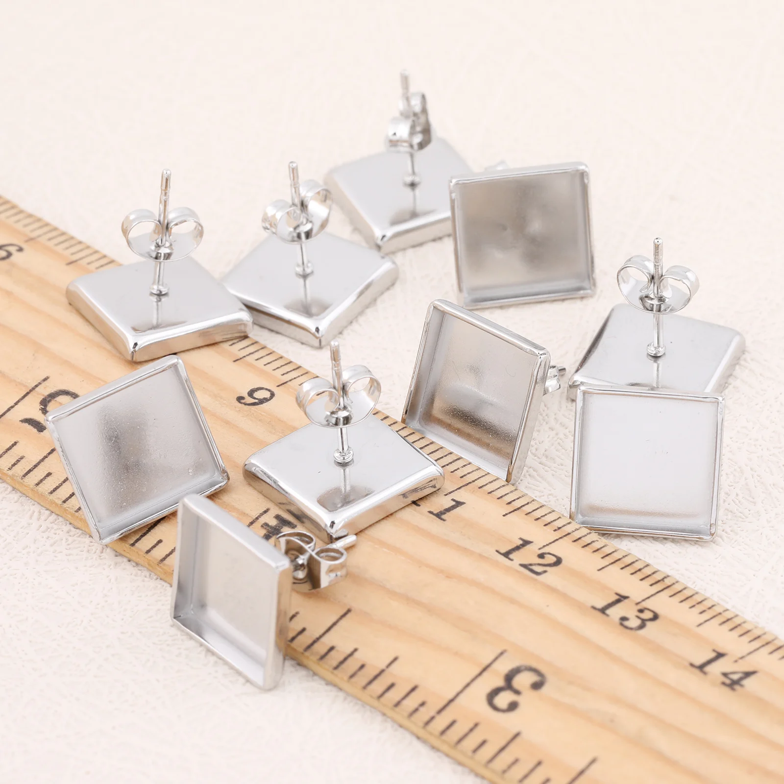 10pcs Stainless Steel Gold Plated 10mm Square Cabochon Earring Base Blanks Studs Diy Bezel Settings For Jewelry Making Supplies