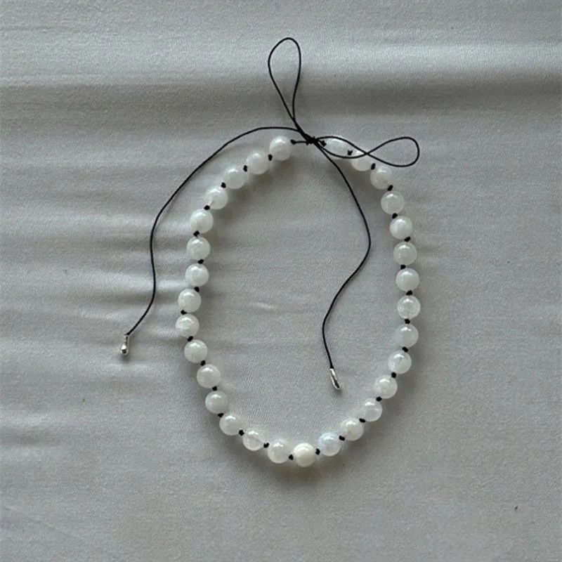 White stone ball beaded necklace for women natural stone necklace minimalist simple handmade summer beach jewelry