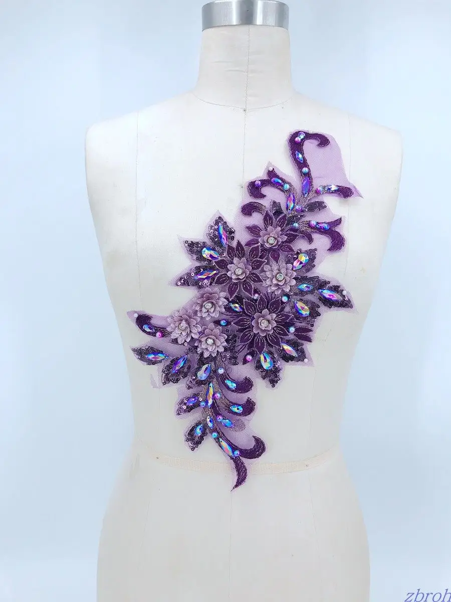 

Вышитая кружевная бейка с 3D цветами, бусинами, кристаллами и аппликацией из пайеток для украшения вечерних платьев, аксессуаров для костюмов