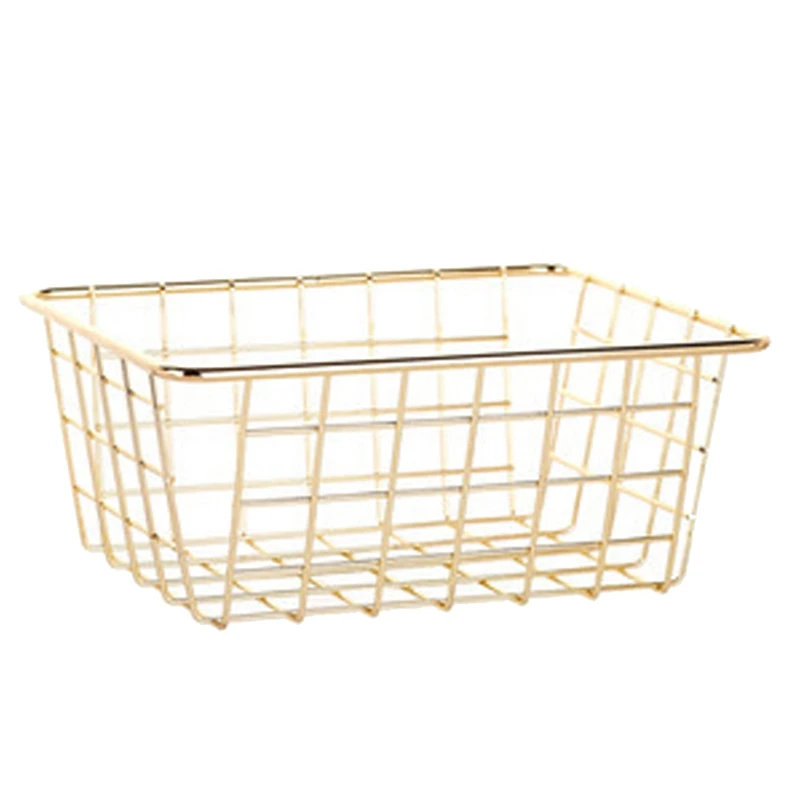 Storage Basket Solid Color Household Iron Basket Storage Box Bedroom Bathroom Gold