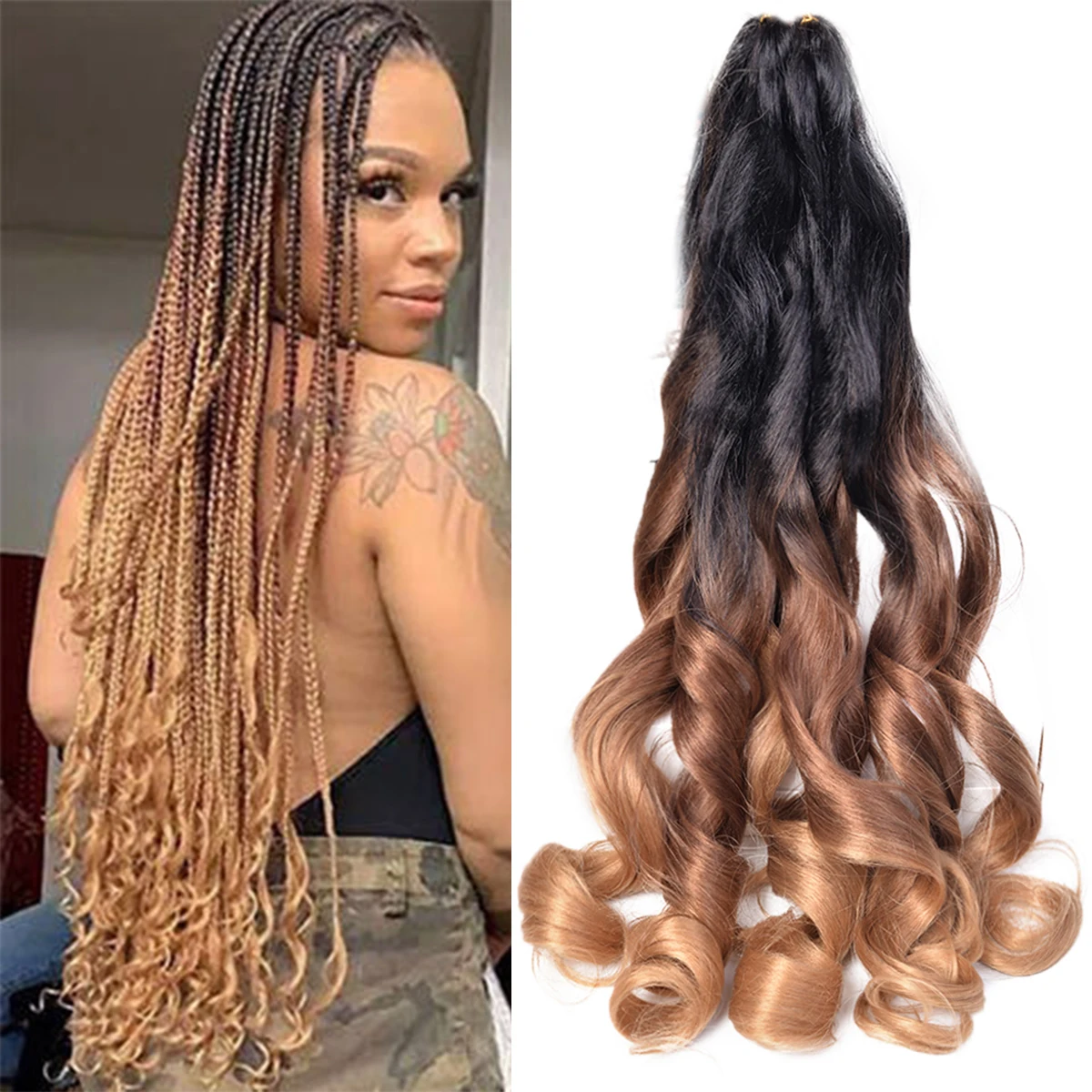 Synthetic Loose Wave Braiding Hair Extensions Spiral Curls Crochet Hair Pre Stretched French Curls Ombre Braids Hair For Women