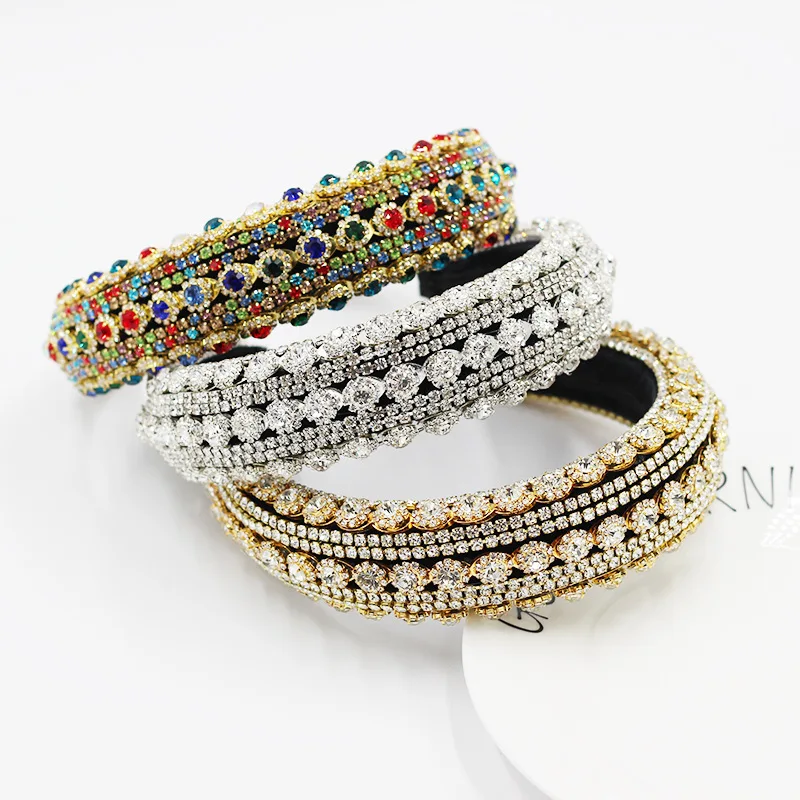 Luxury heavy industry exaggerated colored rhinestone headband women's dance catwalk personality beautiful hair accessories women
