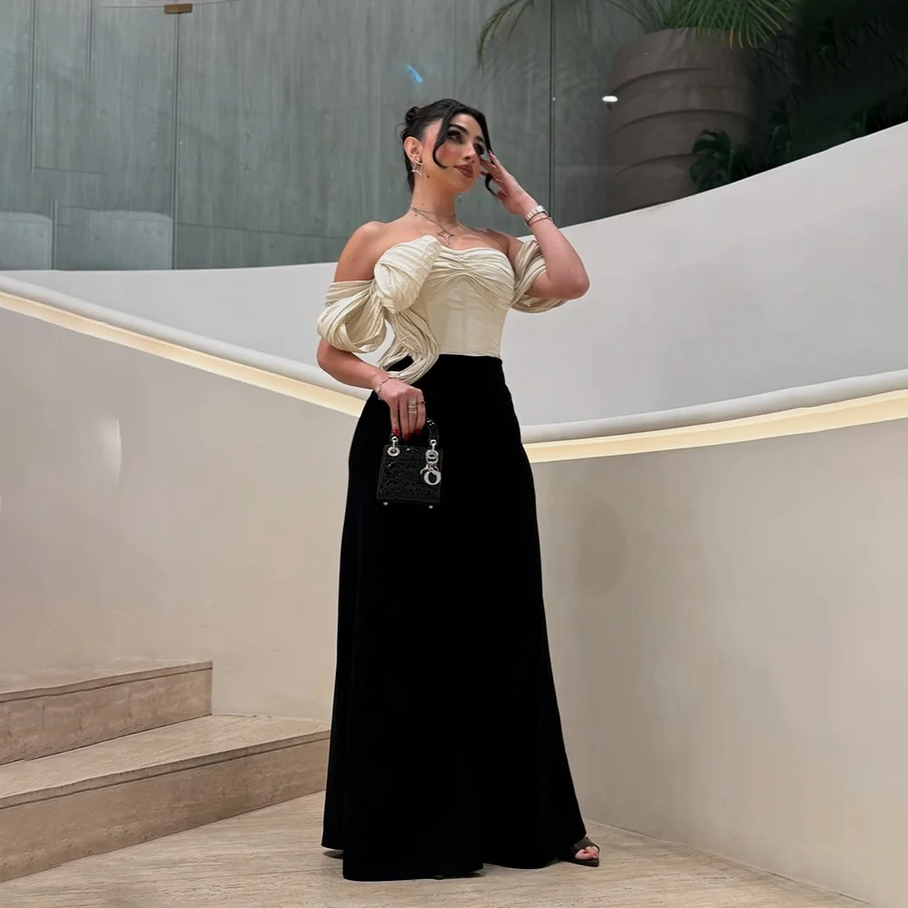 

Modern Evening Dresses for Women Pleat Off The Shoulder Contrast Color Mermaid Floor Length Formal Party Dress Customized