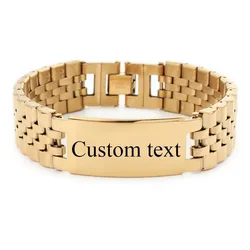 Personalized Custom Name logo Stainless Steel Bracelet Men watch band Black Engrave Text Id Bracelets Gift Jewelry