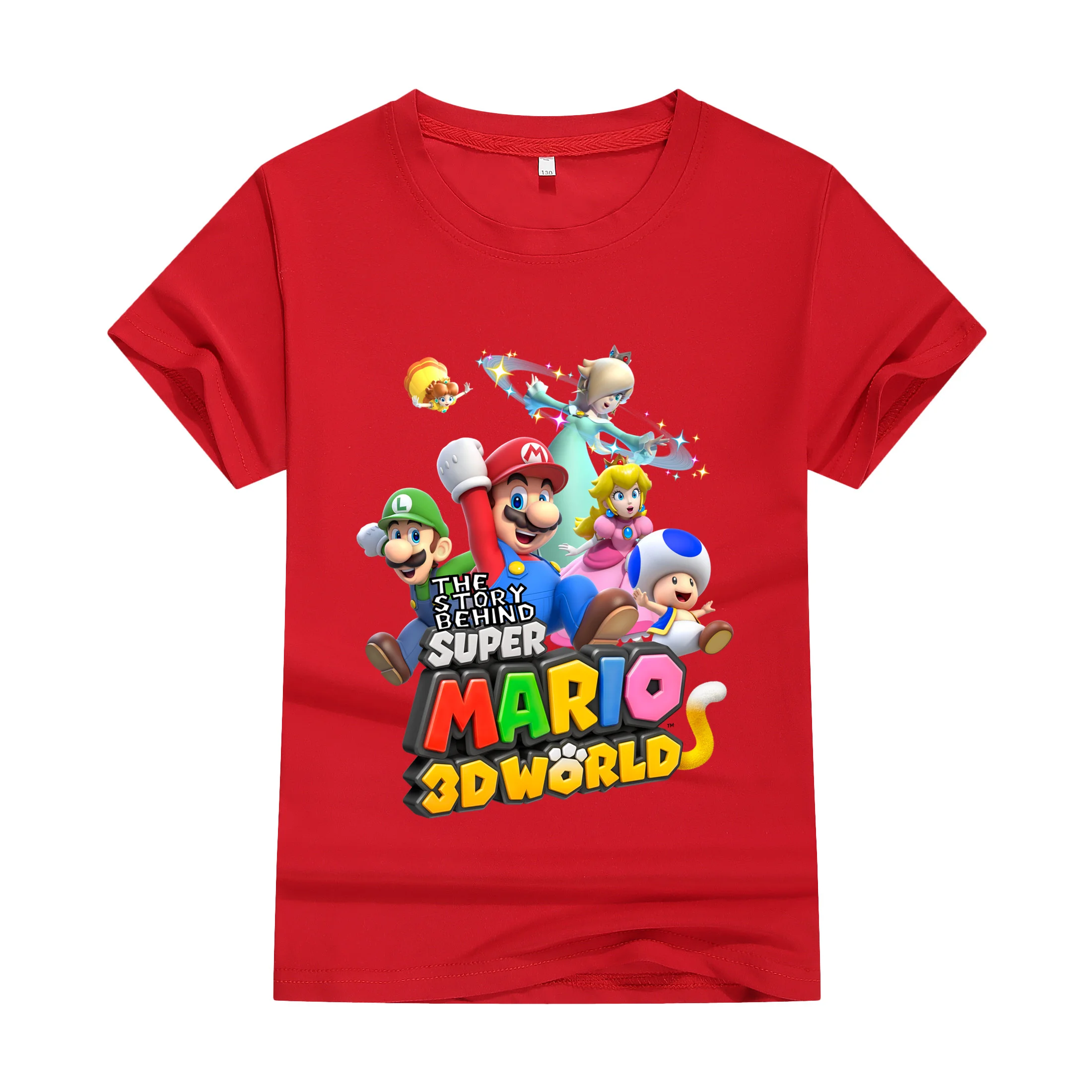 Camiseta de algodão estampada para meninos e meninas, gola redonda, manga curta, Mario Fashion, blusa casual, roupa de cima, verão, 2024