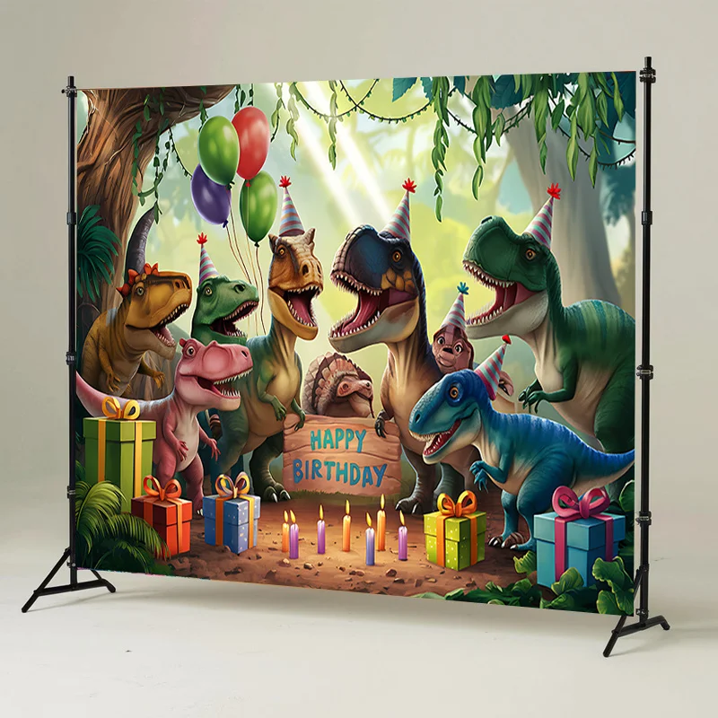 Dinosaur Birthday Party Jungle T-Rex Gifts 2D Flat Tapestry Backdrop For Kids Celebration Photo Booth Wall Hanging Art Print