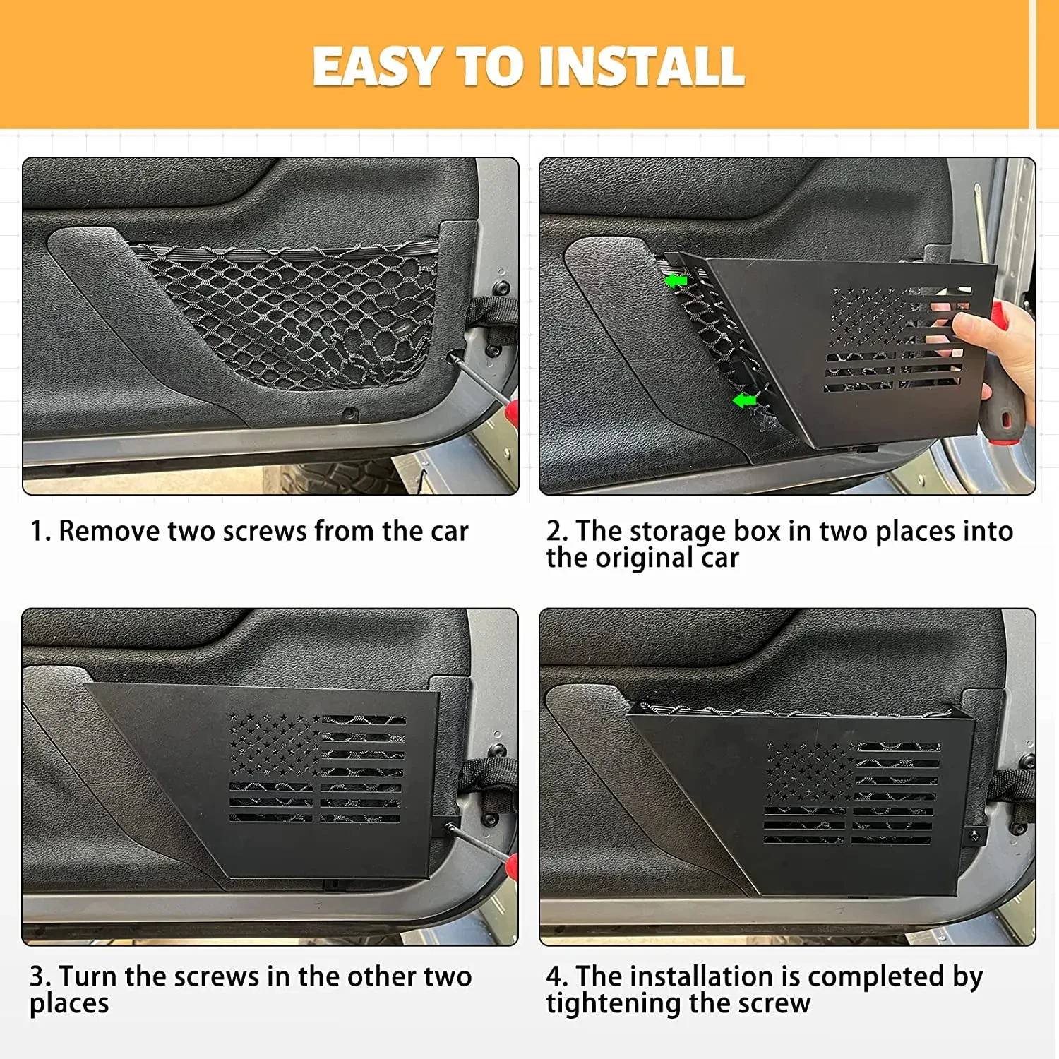 2pcs Metal Front Rear  Door Storage Box, Door Side Insert Organizer Box Pockets Suitable for 2007-2018 Wrangler JK 2/4 Door