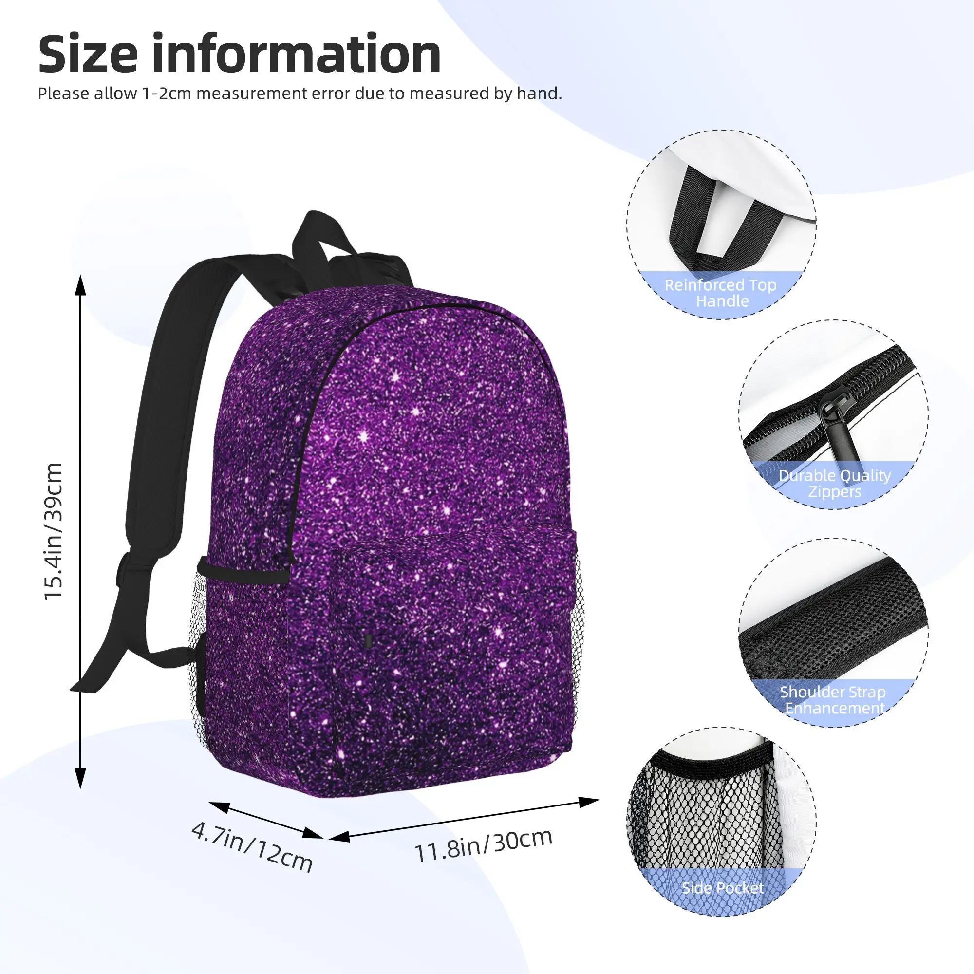 Gradient Purple Glitter Pattern Backpack Hot Sale Daypack Large Capacity Boy Girl BookBag Shoulder Bags for Men Women School Bag