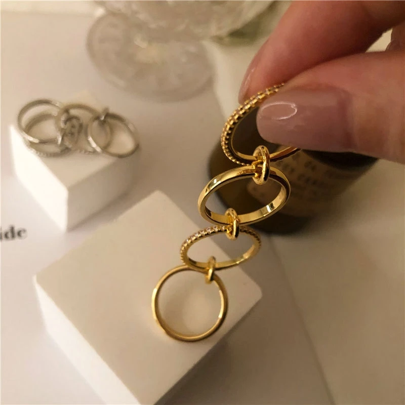 Kuningan AAA Zircon cincin rantai Multi Warna Tautan Perhiasan Wanita T Show Club pesta koktail langka Jepang INS