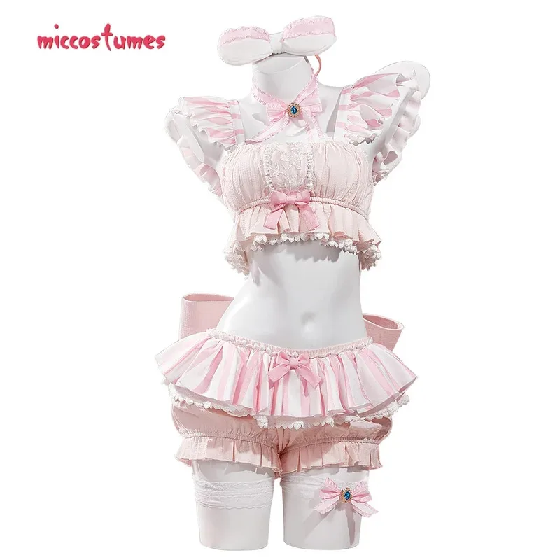 

Женский карнавальный костюм Prisma Illya Kawaii, домашняя одежда, короткий топ и шорты с оборками, повязка на голову и носки