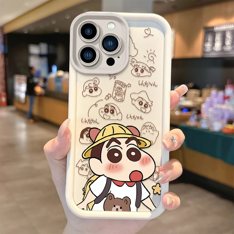 Cute C-Crayon Shin-chan Phone Case for iPhone 15 14 13 12 11 Pro Max 15 14 8 7 6Plus X XS Max 8 7 Silicone Shockproof Soft Cover