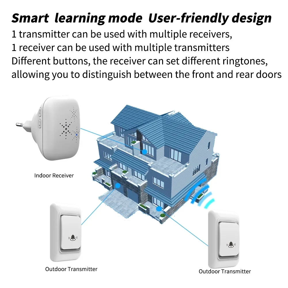 屋外防水ワイヤレスドアベル,セキュリティ保護リング,超長距離,38のチャイム,ウェルカムソング