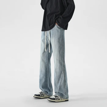 남성용 루즈한 워싱 청바지, 원단 부드럽고 하이 퀄리티 편안하며 다목적 스트레이트 바닥 걸레질 데님 긴 바지, 가을 신상  Best5