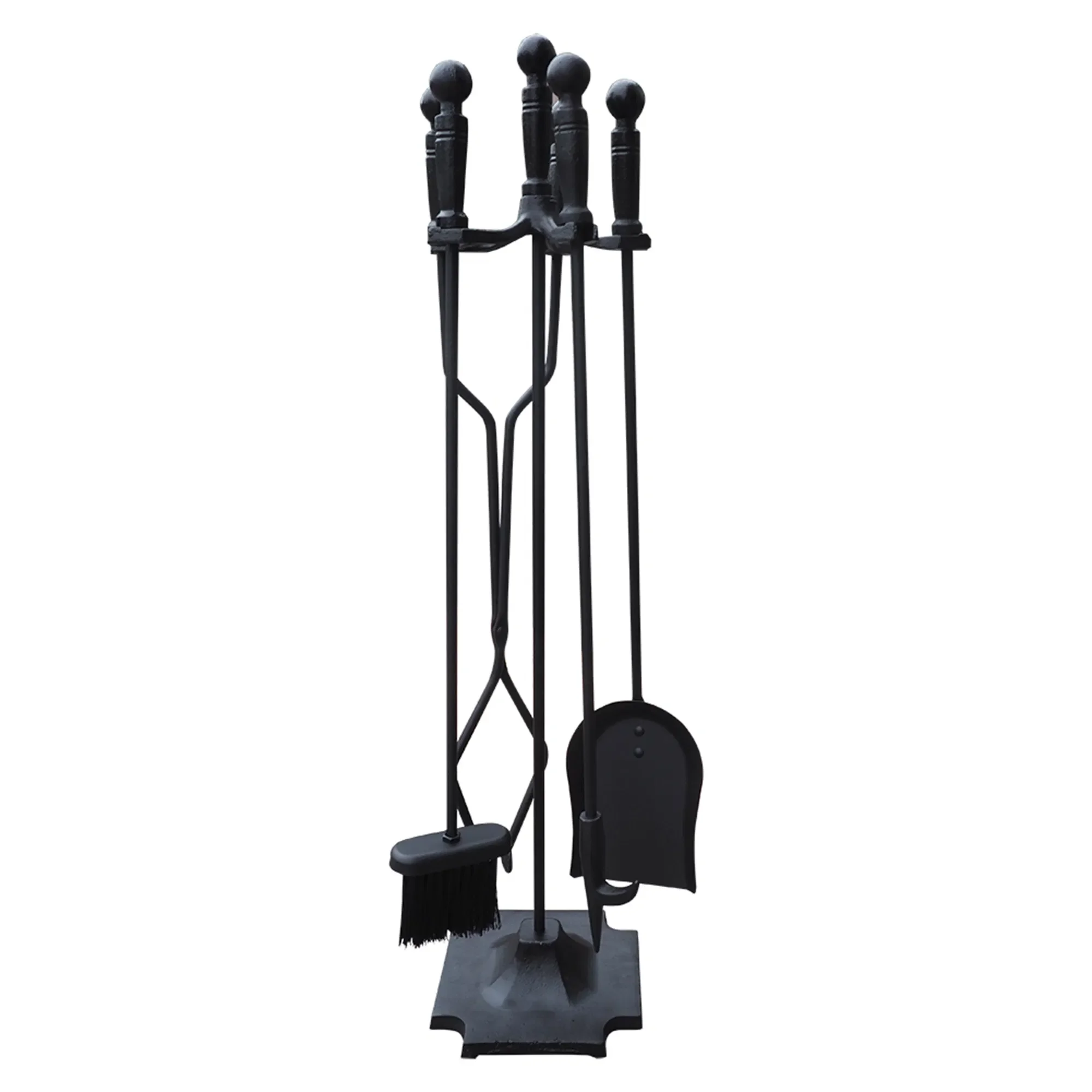 5 Pcs Iron Fireplace Tools Set in Handle Wrought Iron Fire Tool Set with Log Holder Fire Pit Stand Black