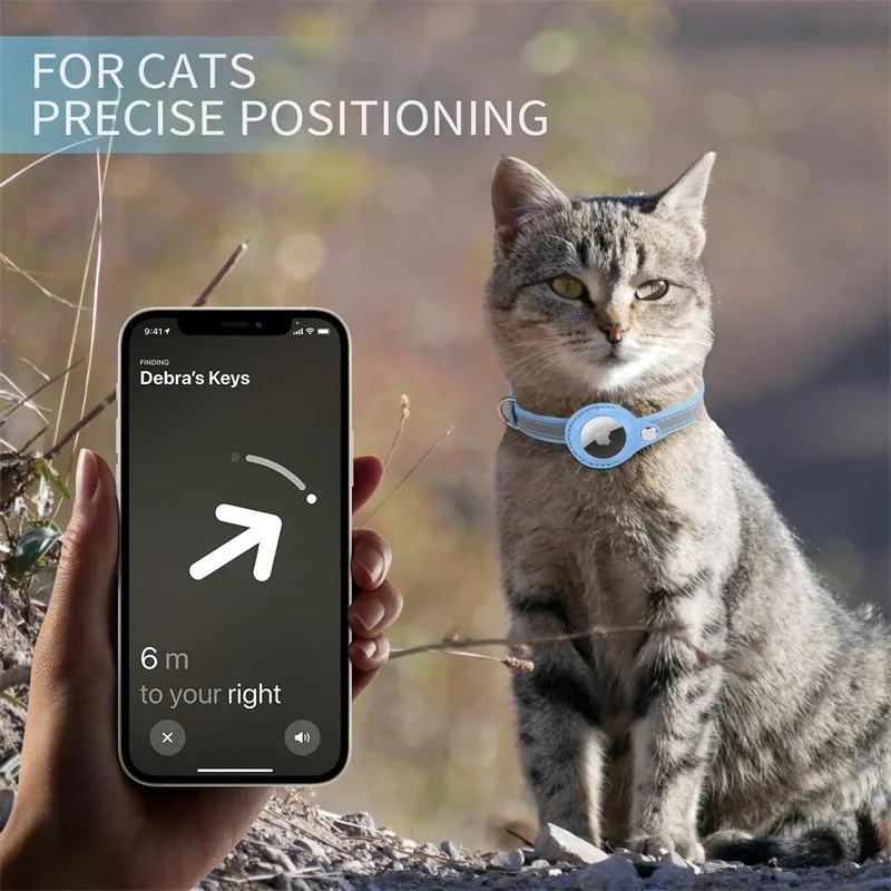 Leder Haustier verstellbares Halsband für Apple Airtag Location Tracker Hund Katze Anti-Verlust reflektierende Schutzhülle für Airtags Halsband